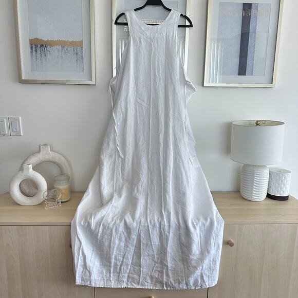 White Linen Maxi Dress 3XL Draped Sleeveless Lagenlook Maternity Minimalist - Picture 9 of 9